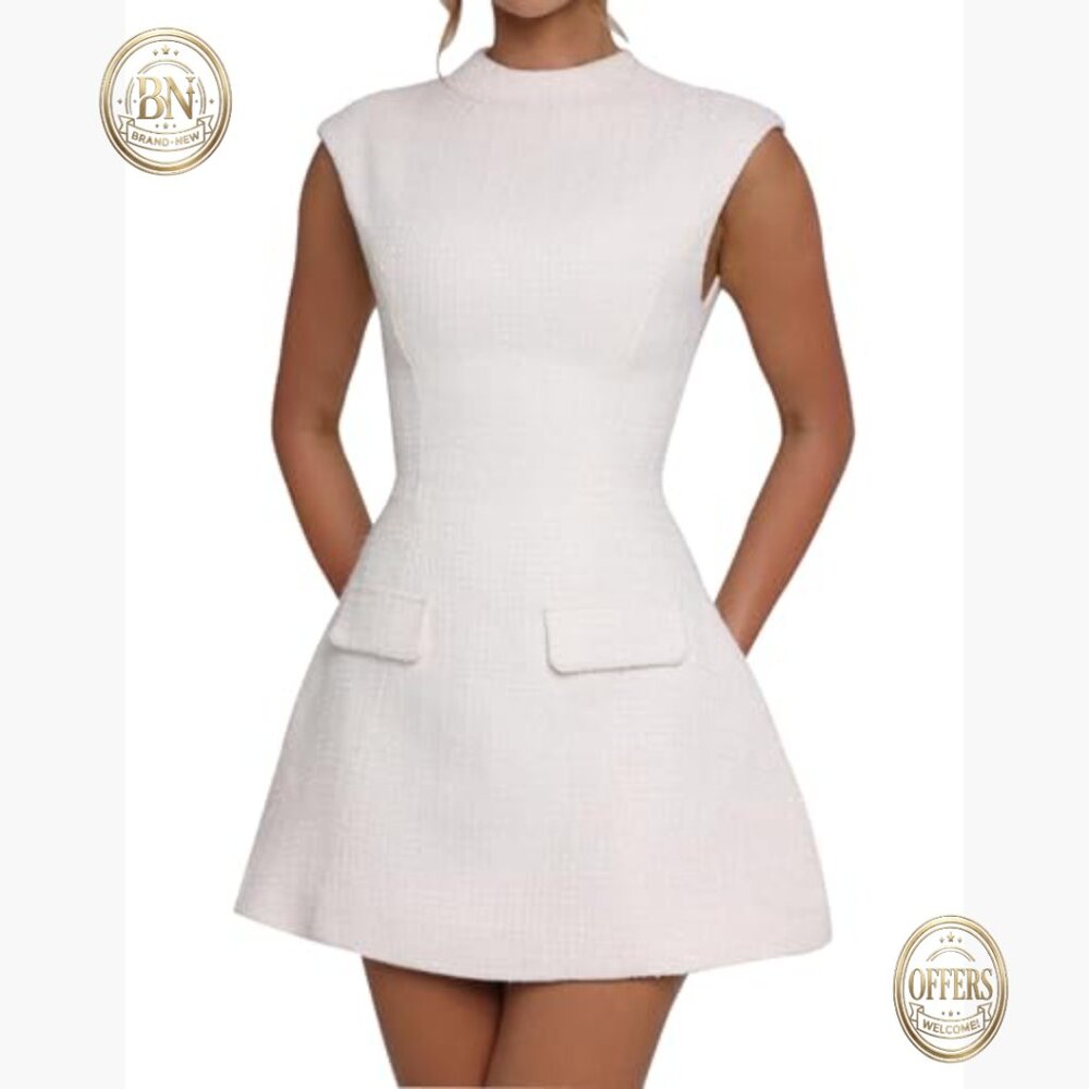 Wool Polyester Mock Neck Cutout Backless Mini Dre… - image 2